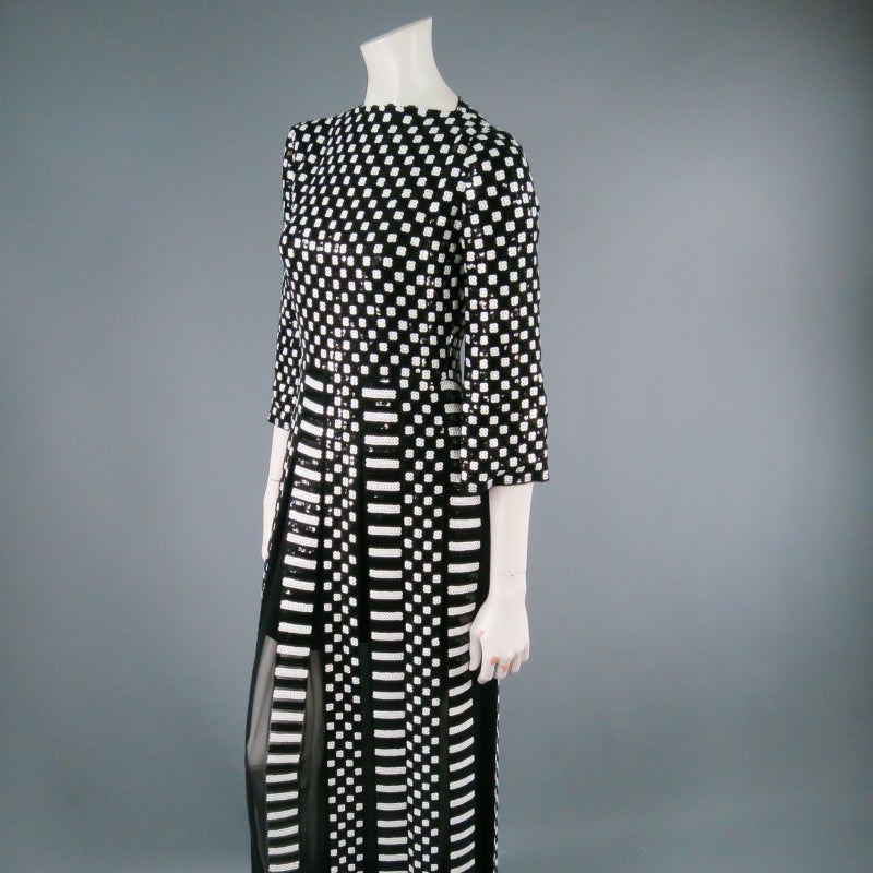 MARC JACOBS Size 4 Black & White Checkered/Striped Sequin Mod Gown SS2013 1
