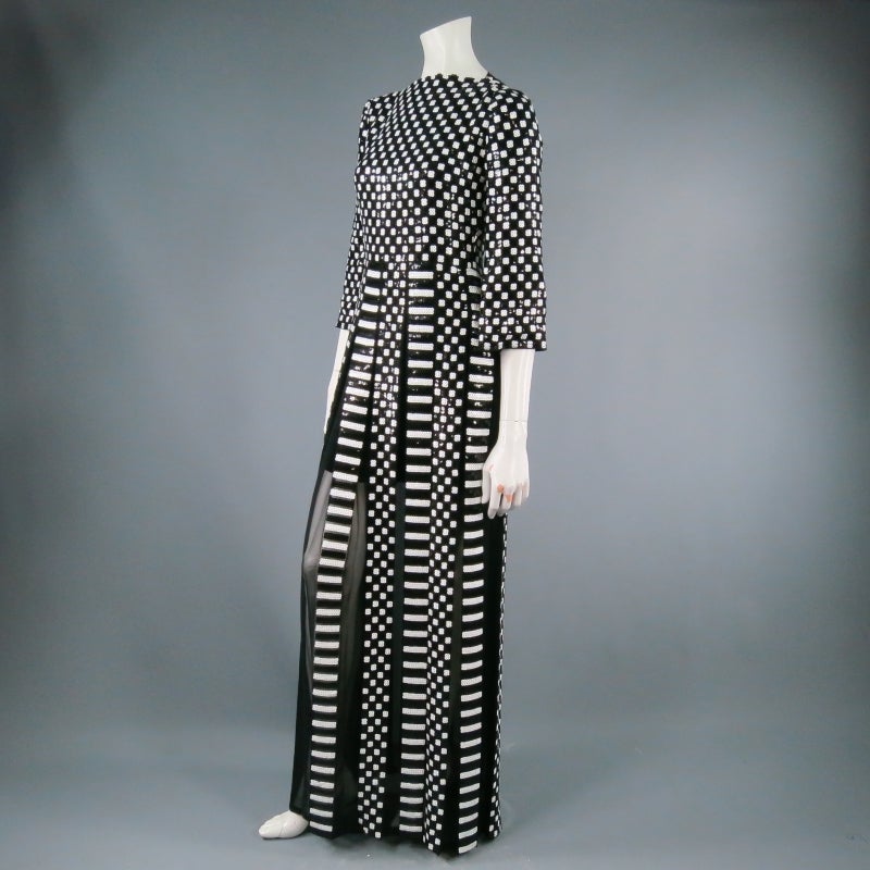 MARC JACOBS Size 4 Black & White Checkered/Striped Sequin Mod Gown SS2013 3