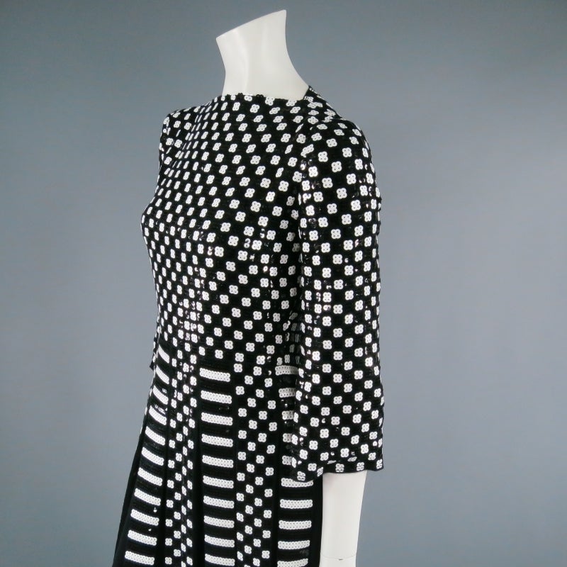 MARC JACOBS Size 4 Black & White Checkered/Striped Sequin Mod Gown SS2013 4