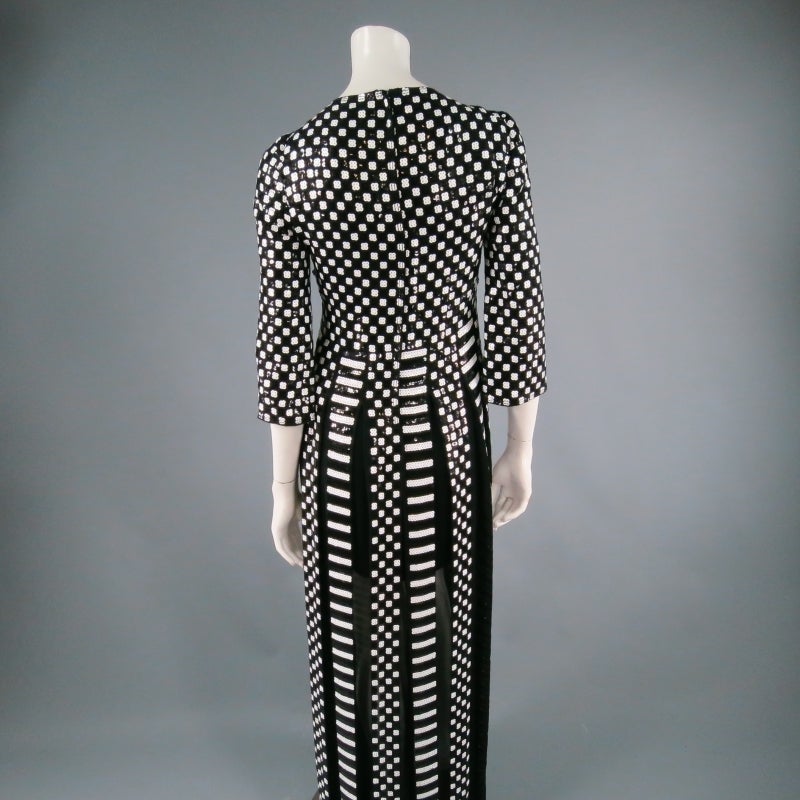 MARC JACOBS Size 4 Black & White Checkered/Striped Sequin Mod Gown SS2013 5