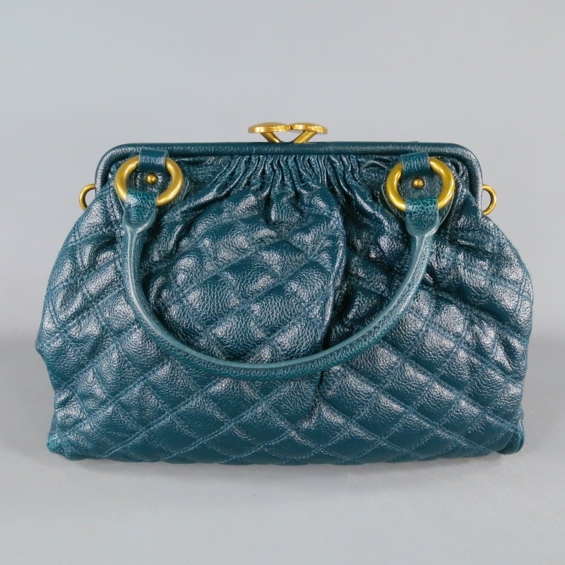 MARC JACOBS Emerald Petrol Quilted Leather -STAM- Handbag 1