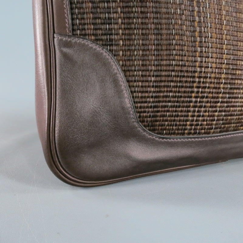 HERMES -Toile- Brown Leather Trim Woven Shoulder Bag 6
