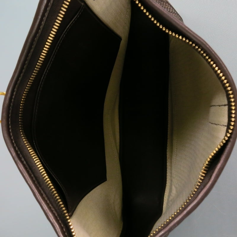 HERMES -Toile- Brown Leather Trim Woven Shoulder Bag 5