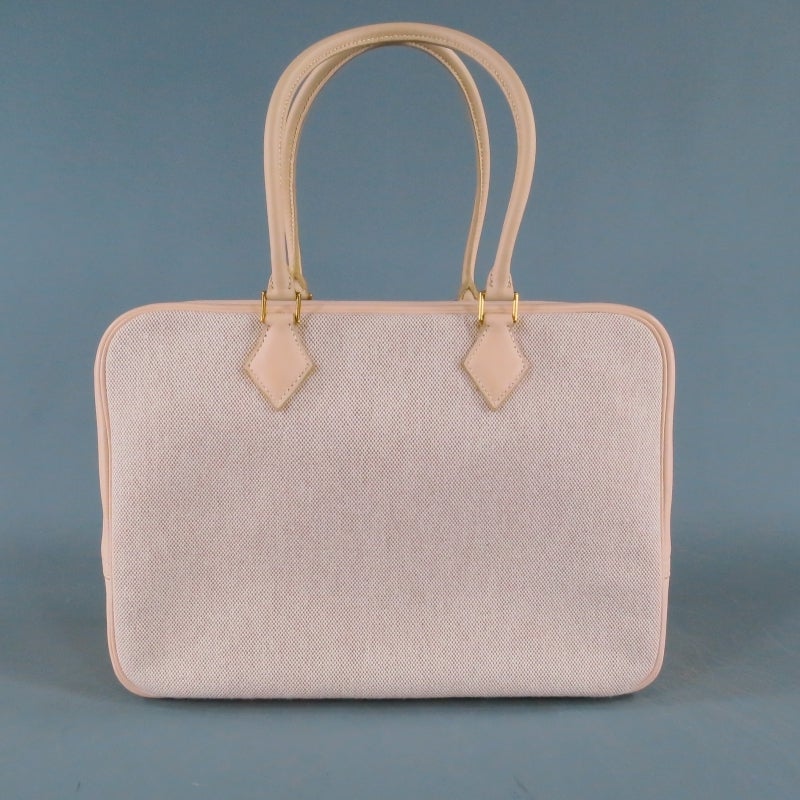 HERMES -Plume 32- Beige Leather Top Handles Canvas Handbag 1