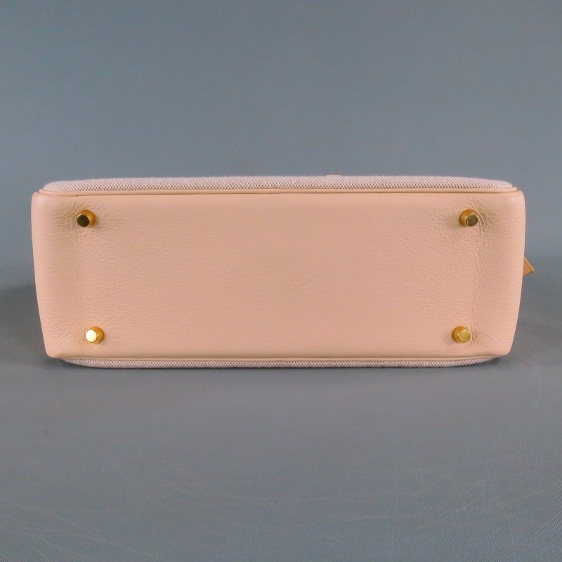 HERMES -Plume 32- Beige Leather Top Handles Canvas Handbag 2