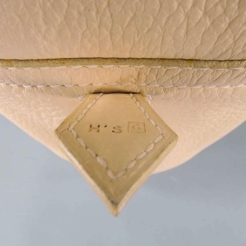 HERMES -Plume 32- Beige Leather Top Handles Canvas Handbag 4