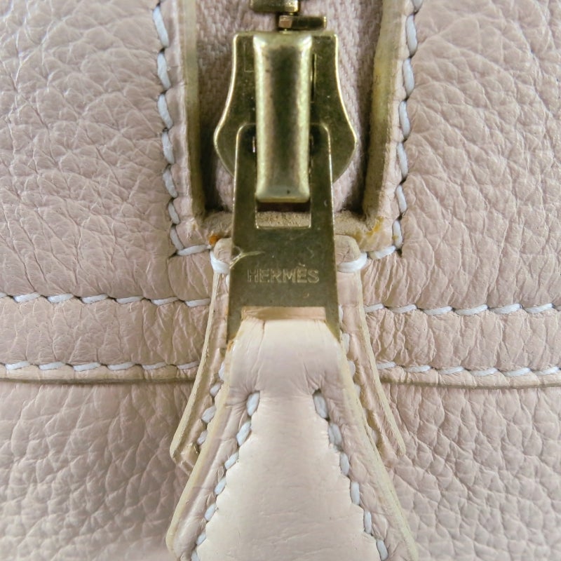 HERMES -Plume 32- Beige Leather Top Handles Canvas Handbag 5