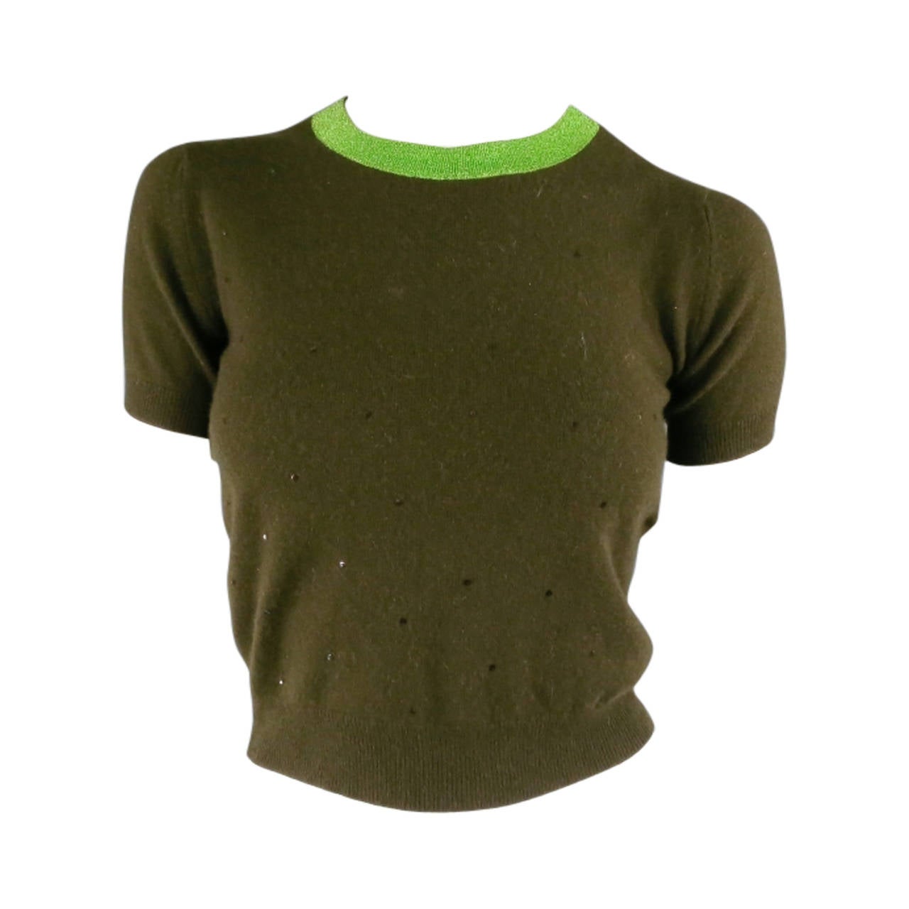 CHANEL Size 6 Olive Sequin Cashmere Cropped Sweater