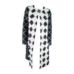 BARBARA TFANK Size M Black & White Mod Print Collarless Coat