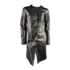 JIL SANDER Size XS Black Cuir Boiled Leather Band Collar Mod Coat