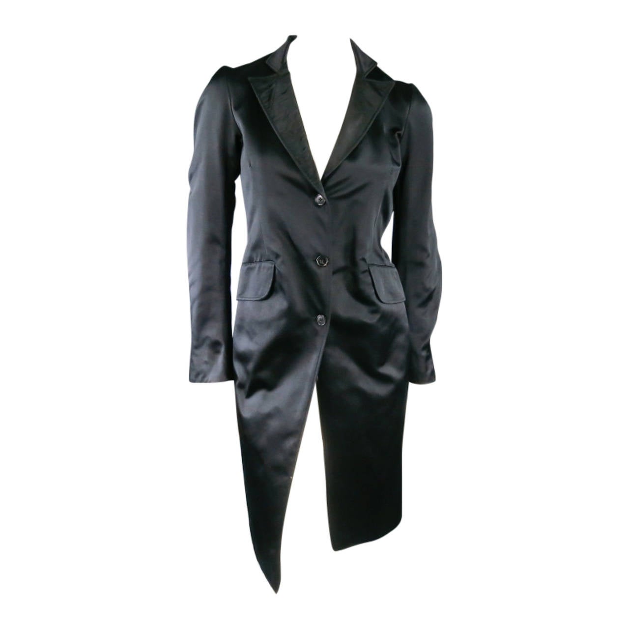 JIL SANDER Size XS Black Silk Quilted Lapel Coat