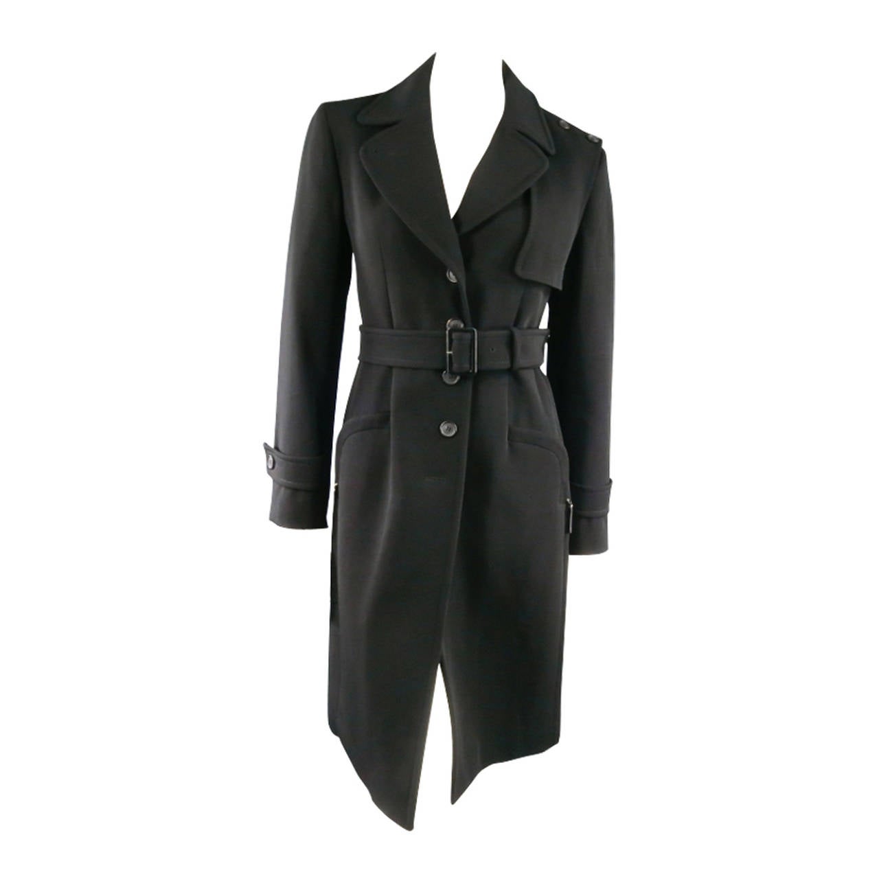 PRADA Size XS Black Wool Blend Trenchcoat