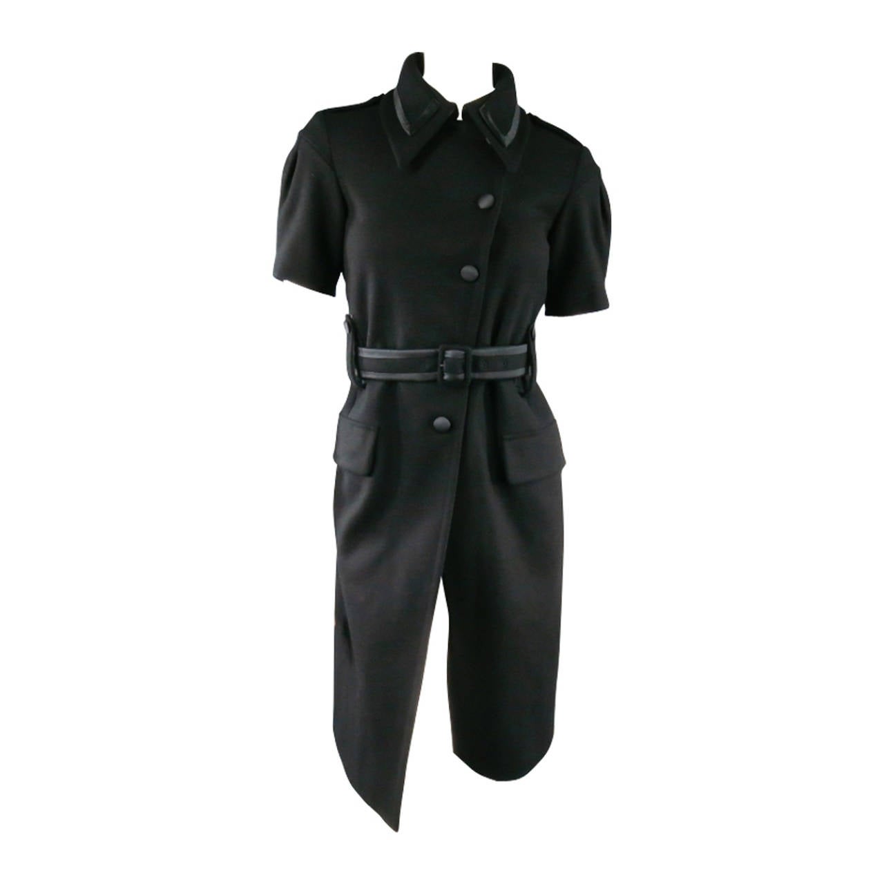 MIU MIU Size XS Black Wool Short Sleeve Double Collar Coat at 1stDibs