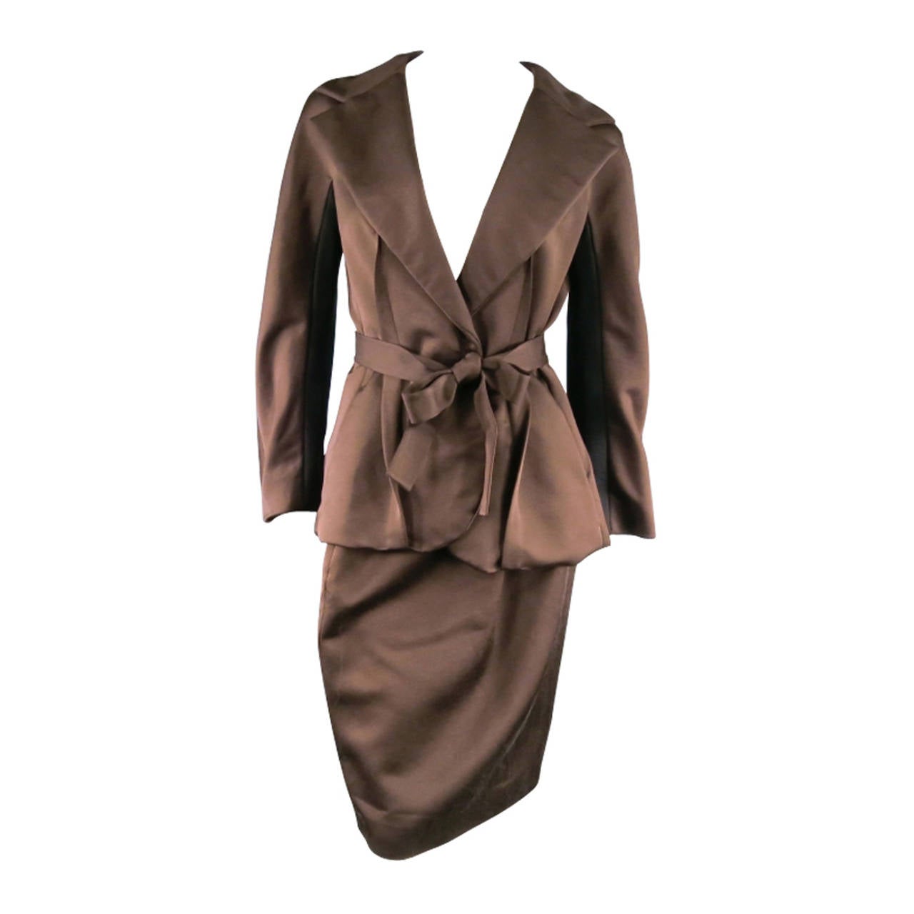 LANVIN Size 8 Copper/Black Satin Skirt Suit