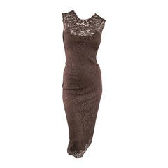 MONIQUE LHUILLIER Size 8 Brown Lace Sheath Midi Dress