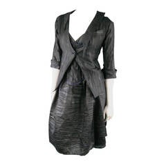 COSA NOSTRA Size M Black Textured Silk Blend 2 PC Zip Dress Jacket Set 8
