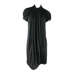 MARC JACOBS Size 4 Black Stretch Wool Puff Sleeve Draped Neck Dress