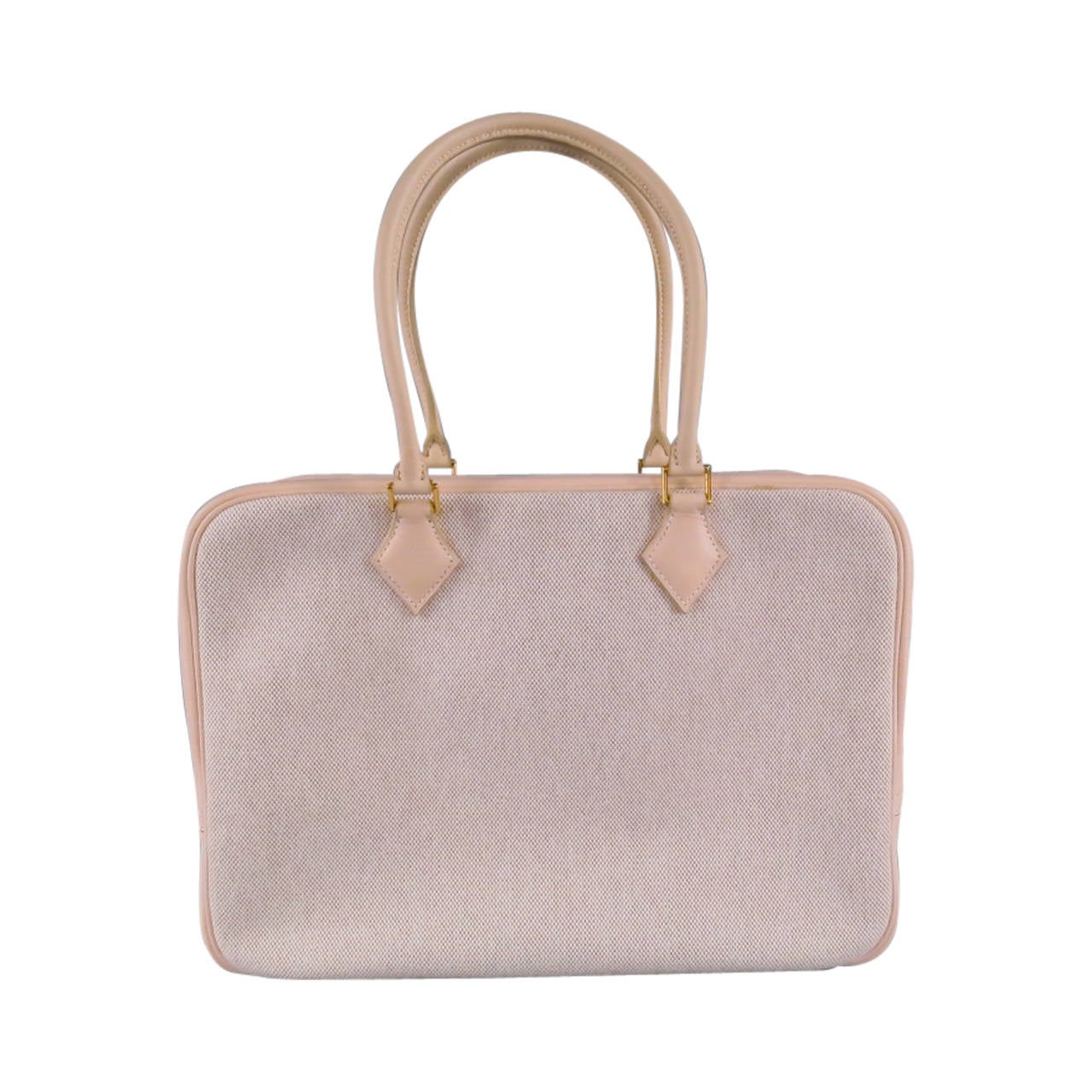 HERMES -Plume 32- Beige Leather Top Handles Canvas Handbag at 1stdibs  
