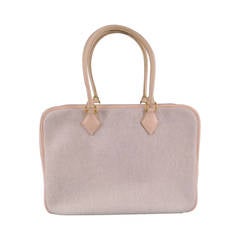 HERMES -Plume 32- Beige Leather Top Handles Canvas Handbag