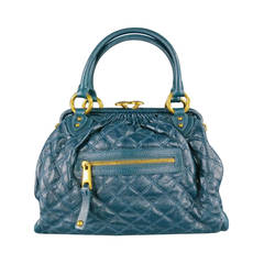 MARC JACOBS Emerald Petrol Quilted Leather -STAM- Handbag
