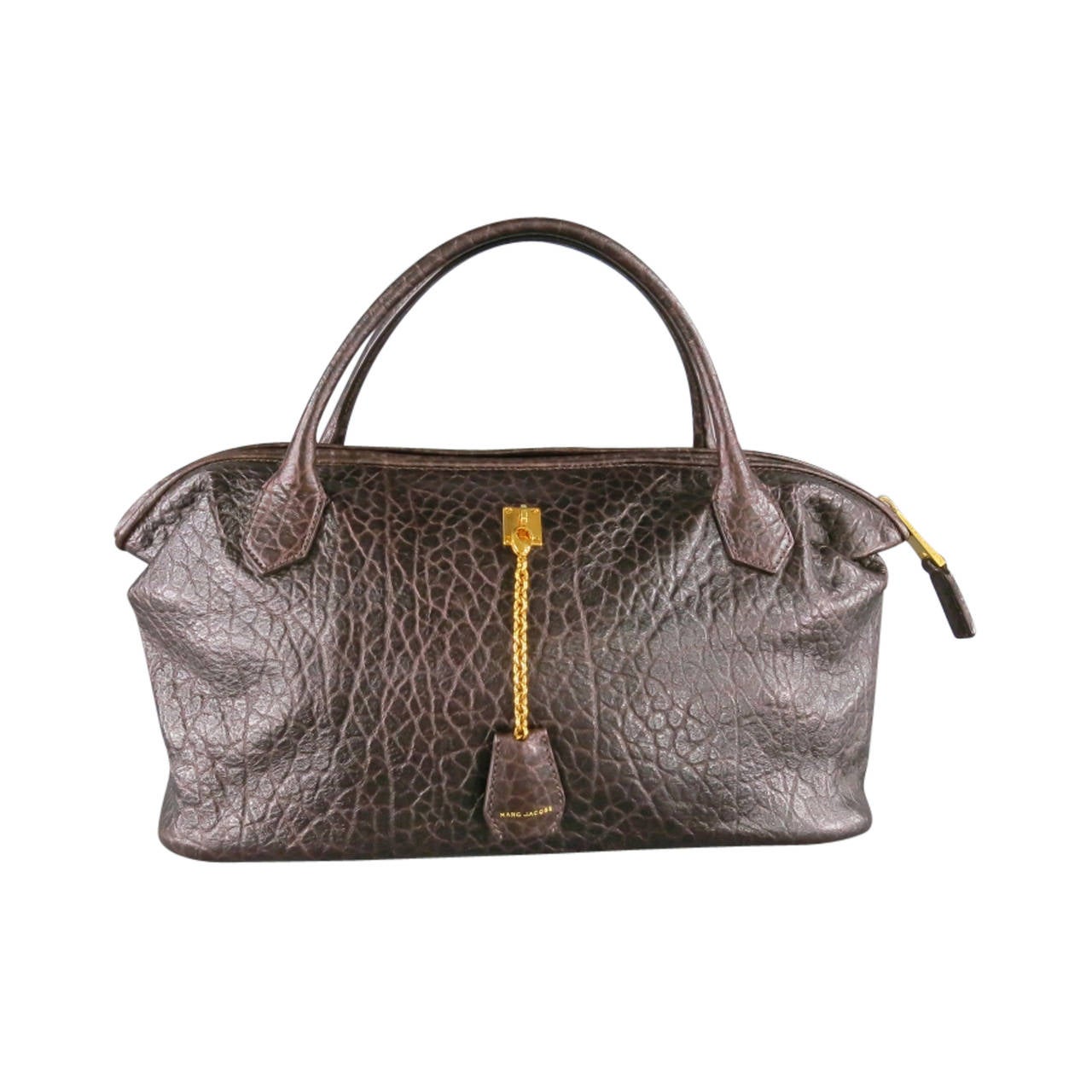 MARC JACOBS Brown Leather Top Handles Lock & Key Handbag