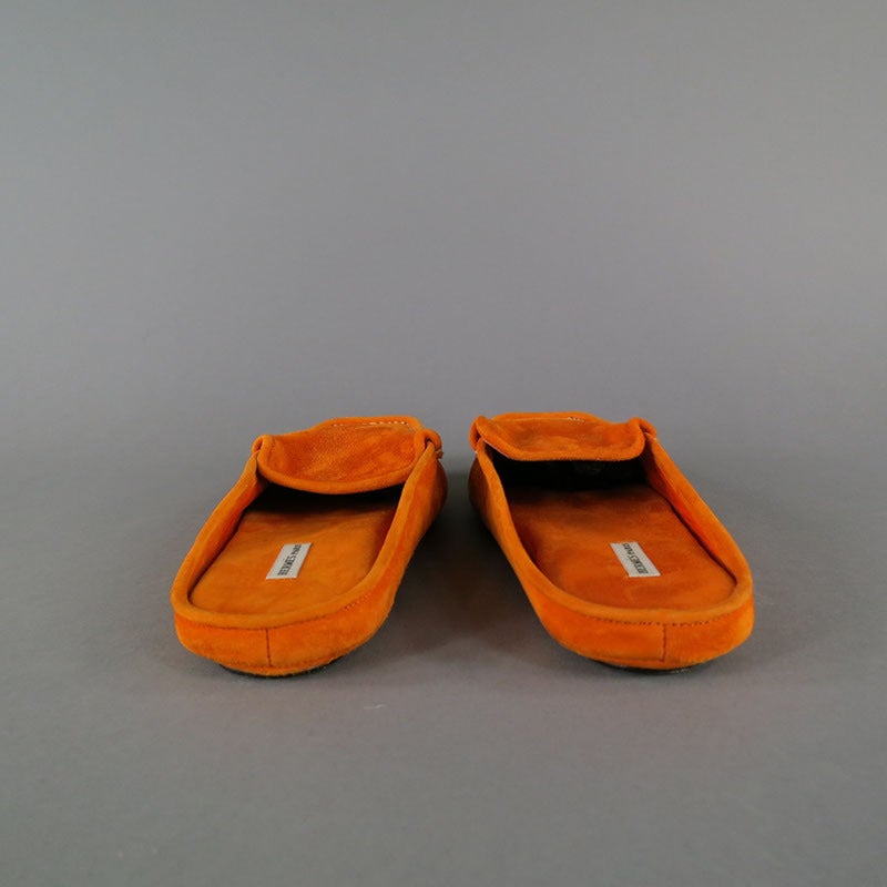 Hermès Orange Size 7 Suede Slip On Flats In Excellent Condition In San Francisco, CA