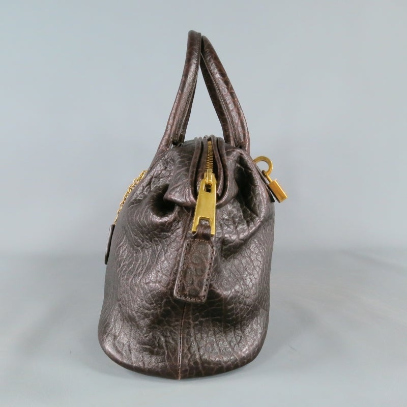 MARC JACOBS Brown Leather Top Handles Lock & Key Handbag 1