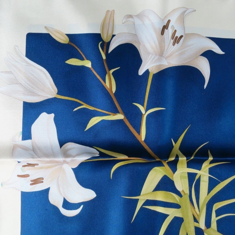 SALVATORE FERRAGAMO Navy Silk Tropical Flowers and Ropes Print Scarf 4