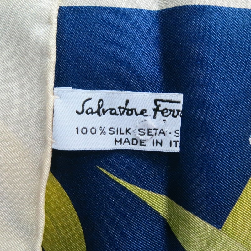 Women's SALVATORE FERRAGAMO Navy Silk Tropical Flowers and Ropes Print Scarf