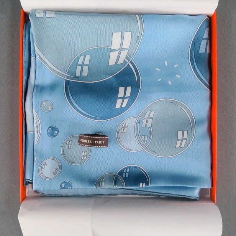 HERMES -Bal De Bulles- Light Blue Bubble Print Silk Scarf 4