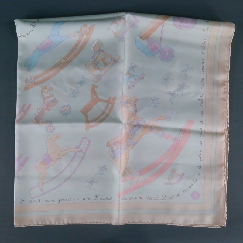 HERMES -Raconte Moi le Cheval- Pastel Rocking Horse Print Silk Scarf 1