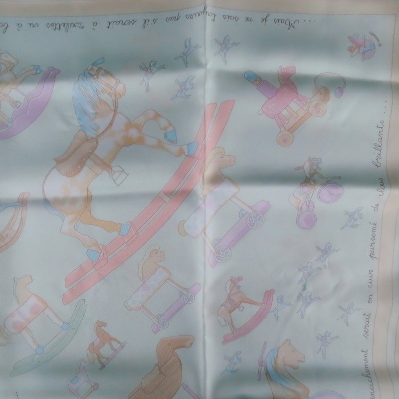 HERMES -Raconte Moi le Cheval- Pastel Rocking Horse Print Silk Scarf 2