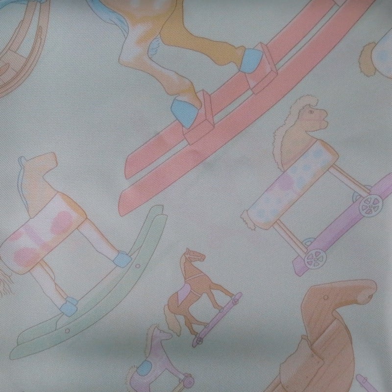 HERMES -Raconte Moi le Cheval- Pastel Rocking Horse Print Silk Scarf 5