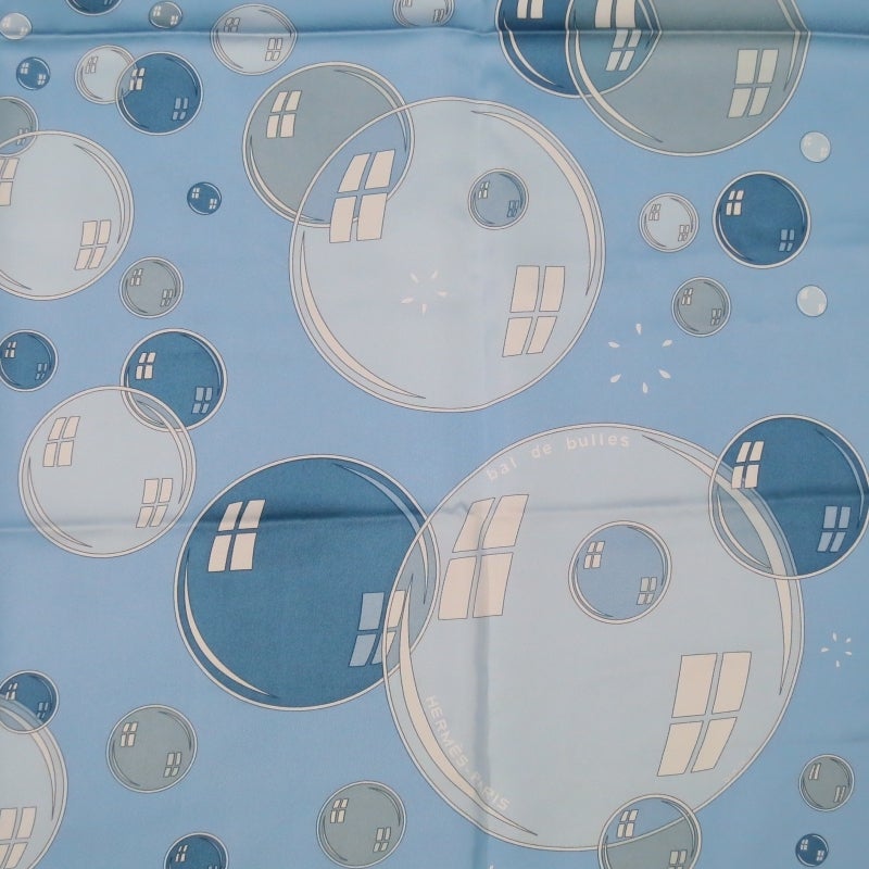 HERMES -Bal De Bulles- Light Blue Bubble Print Silk Scarf 2