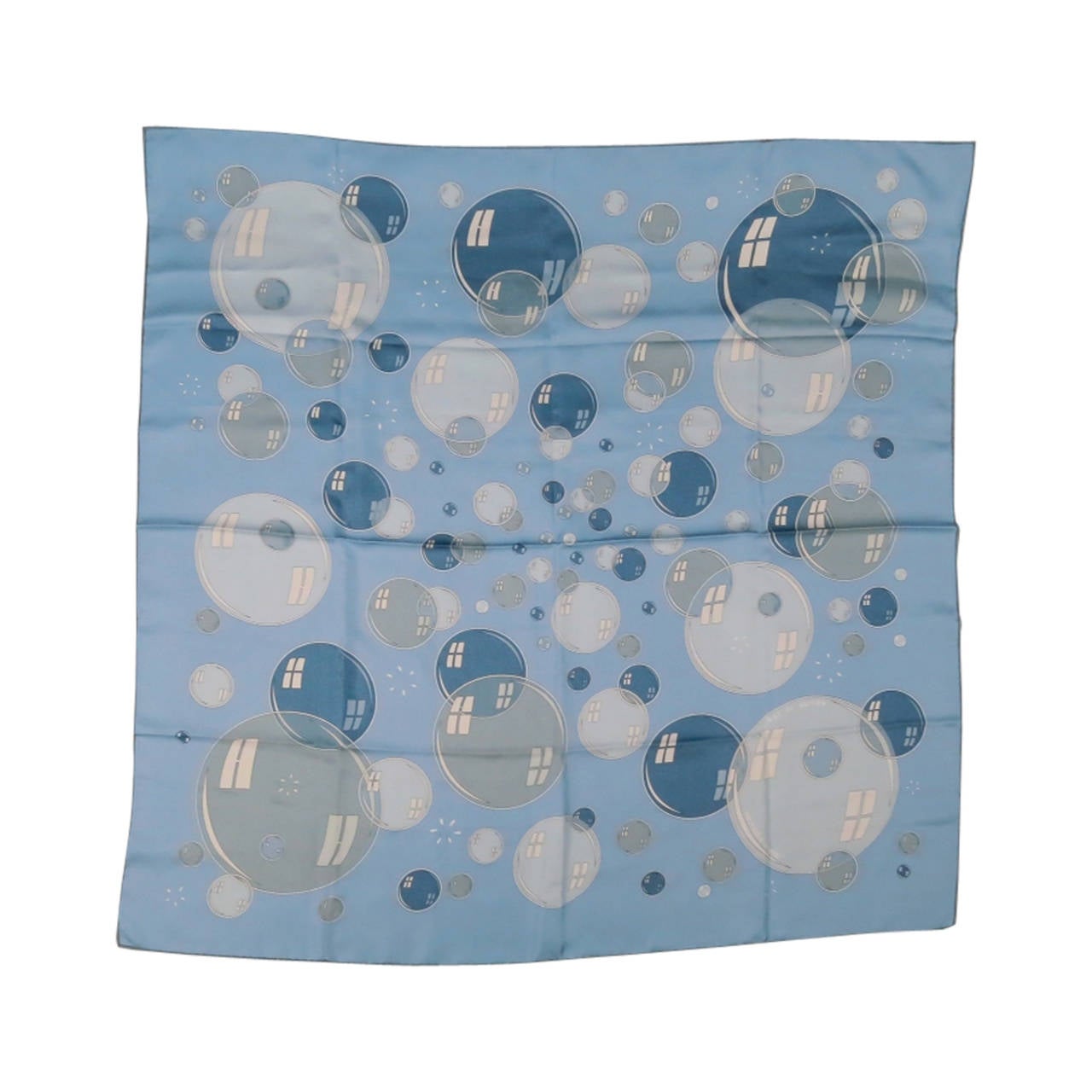 HERMES -Bal De Bulles- Light Blue Bubble Print Silk Scarf