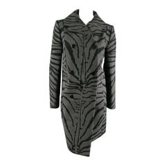 CARVEN Size 4 Grey/Black Zebra Print Structured Wool Double Pea Coat