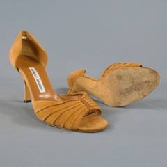 MANOLO BLAHNIK Size 8 Tan Suede D'Orsay Pumps