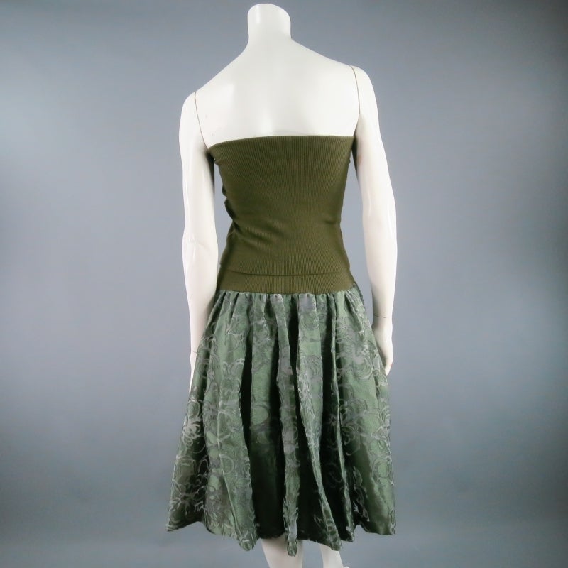 Gray JUNYA WATANABE Size S Strapless Olive Tube Top Floral Burnout Skirt Dress