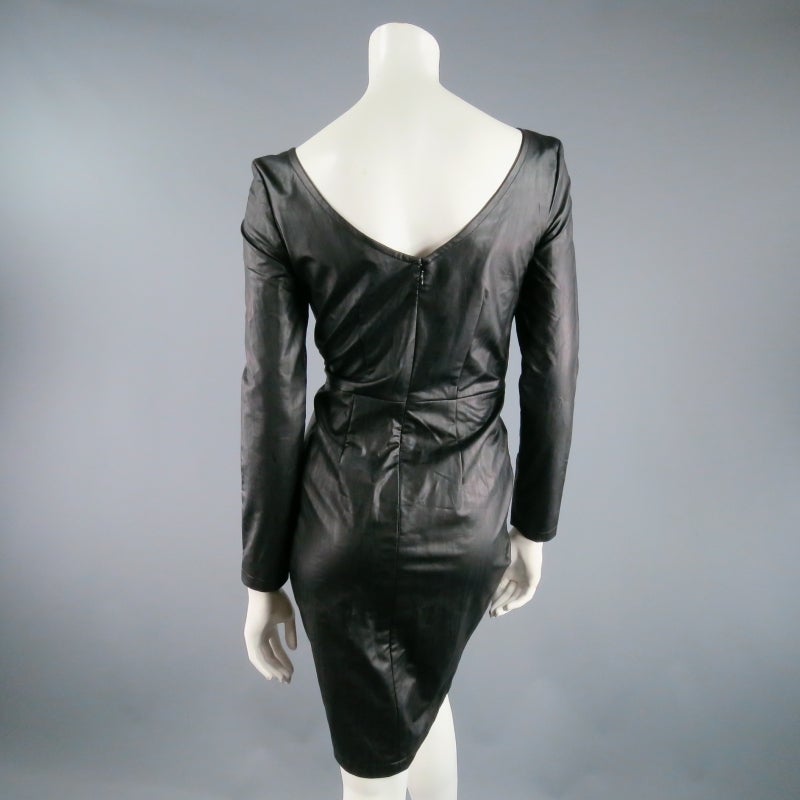 Women's KARL LAGERFELD Size 6 Black Long Sleeve Leatherette Dress