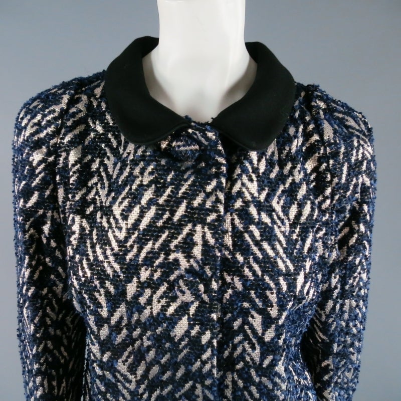 MARNI Size 6 Silver Metallic Jacquared Collared Jacket In Excellent Condition In San Francisco, CA