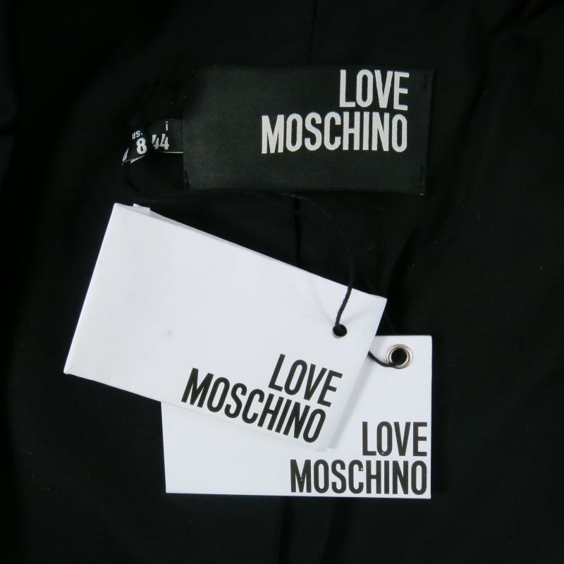 LOVE MOSCHINO Size 8 Black Satin Short Ruffle Sleeve Trench Coat 6