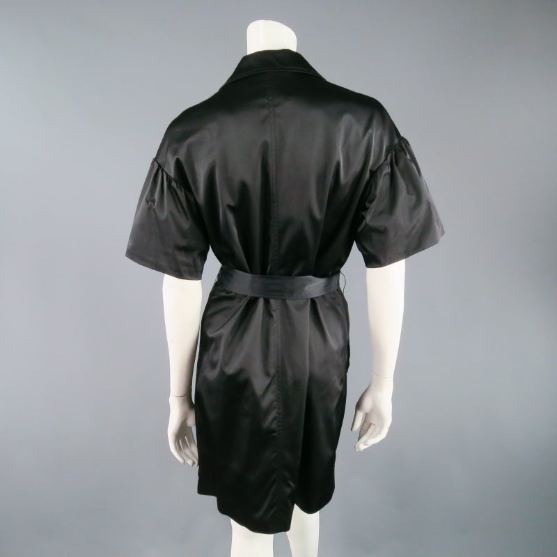 LOVE MOSCHINO Size 8 Black Satin Short Ruffle Sleeve Trench Coat 4