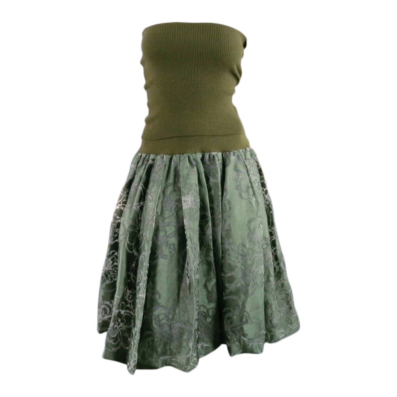 JUNYA WATANABE Size S Strapless Olive Tube Top Floral Burnout Skirt Dress