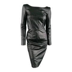 KARL LAGERFELD Size 6 Black Long Sleeve Leatherette Dress