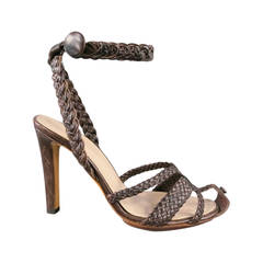 YVES SAINT LAURENT Size 6.5 Brown Braided Leather Strappy Sandals