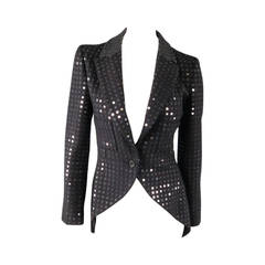 Used CHANEL Size 2 Black Sequin Wool Peak Lapel Tuxedo Riding Jacket