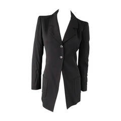Retro CHANEL Size 6 Black Wool Two Button Blazer Jacket 1998