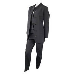 Retro CHANEL Size 10 Black Wool 3 Piece Vest Pants Jacket Ensemble 1996