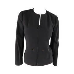 CHANEL Size 8 Black Wool Twill Zip Grommet Cutout Minimalist Jacket 1998