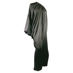 LANVIN 6 Black Silk Draped One Shoulder Dolman Sleeve Full Length Dress 2007